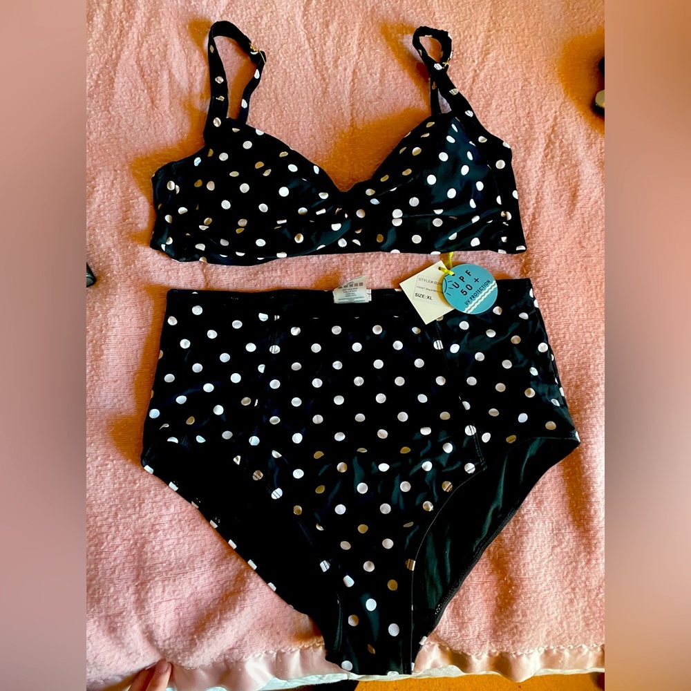 Marina West Black and White Polka Dot Bikini. High waist. XL. BRAND NEW